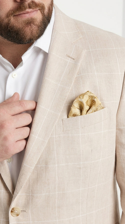 Men’s Big and Tall Beige Linen Suit – Summer Wedding and Formal 2-Piece Suit