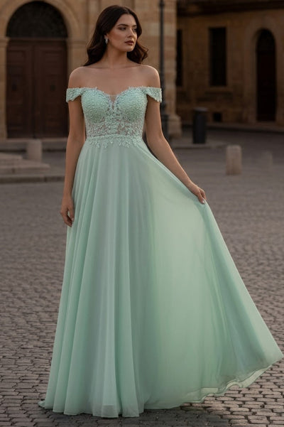 May Queen MQ1602 Long Off The Shoulder Evening Dress