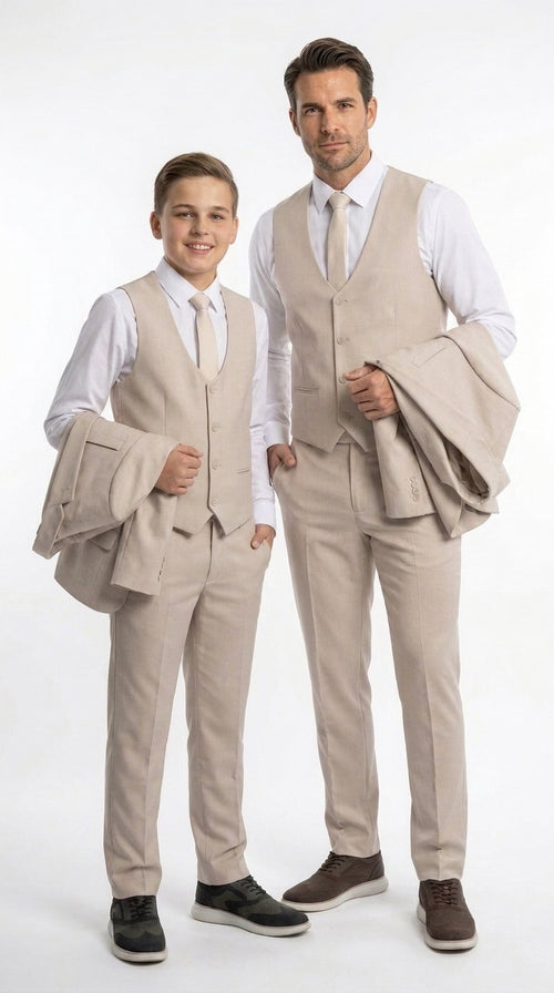 Dad & Son Matching Beige 3-Piece Suits β Father and Son Wedding Formal Suits in Tan Color