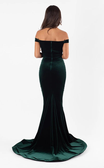 Jessica Angel JA518V Off-Shoulder Fitted Court Train Evening Velvet Dress