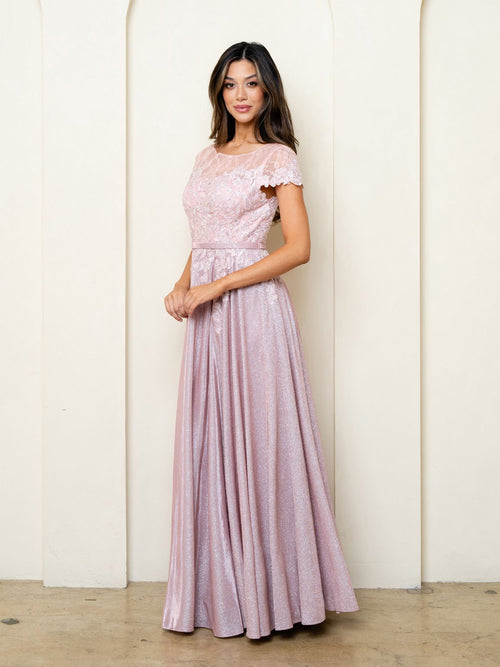 Eva USA EV5273 Long Metallic-Blend Evening Dress with Subtle Sheen