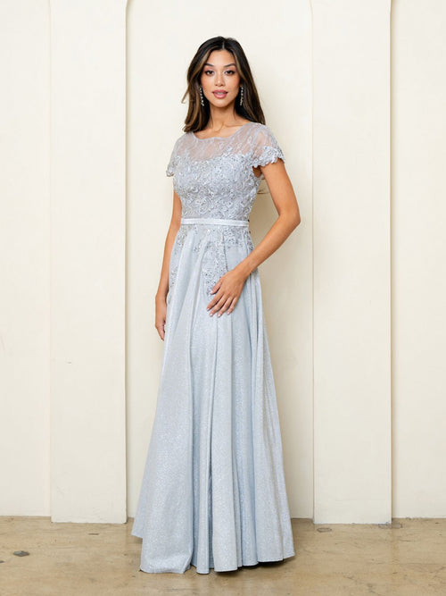 Eva USA EV5273 Long Metallic-Blend Evening Dress with Subtle Sheen