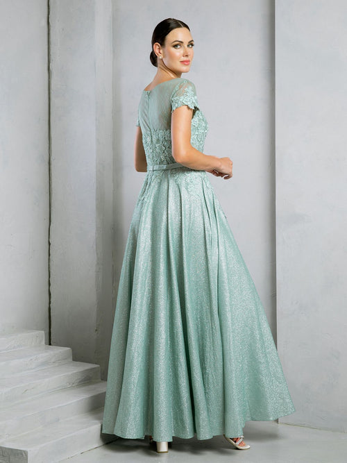 Eva USA EV5273 Long Metallic-Blend Evening Dress with Subtle Sheen