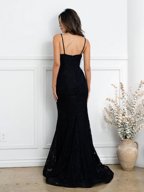 Eva USA EV5277 Structured Corset Lace Overlay Evening Dress