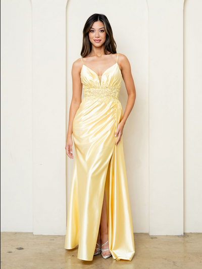 Eva USA EV5278 Sleek Slit Design Lightweight Lined A-Line Dress