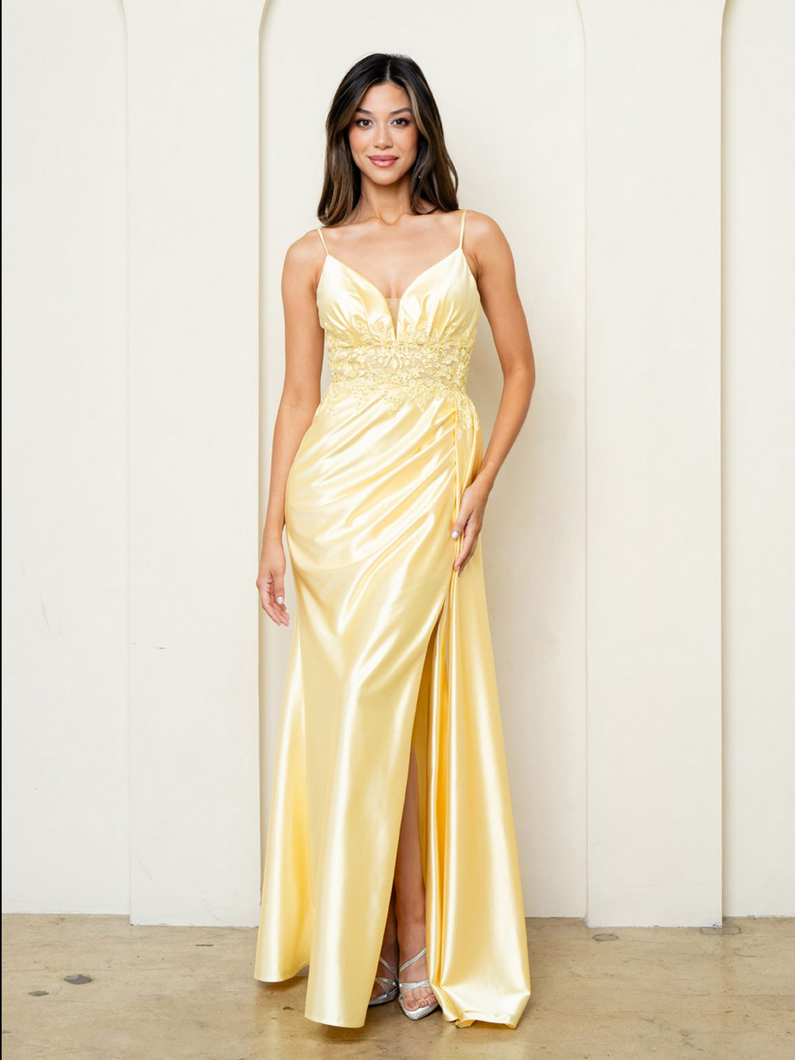 Eva USA EV5278 Sleek Slit Design Lightweight Lined A-Line Dress