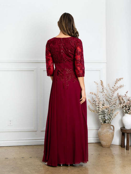 Eva USA EV5283 Pleated V-Neck Stretch Dress with Full Lining