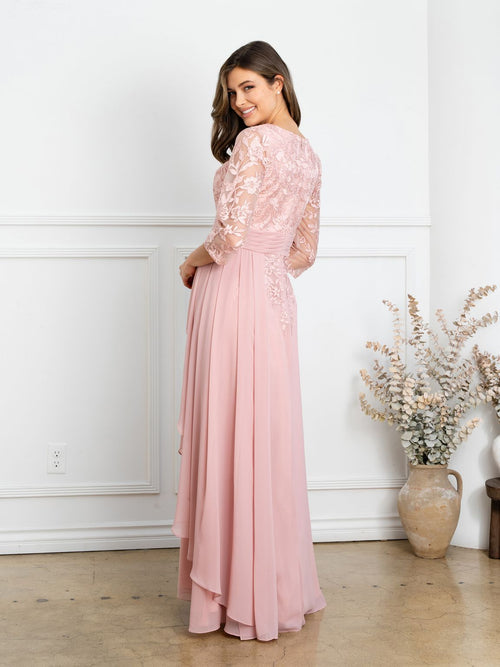 Eva USA EV5283 Pleated V-Neck Stretch Dress with Full Lining