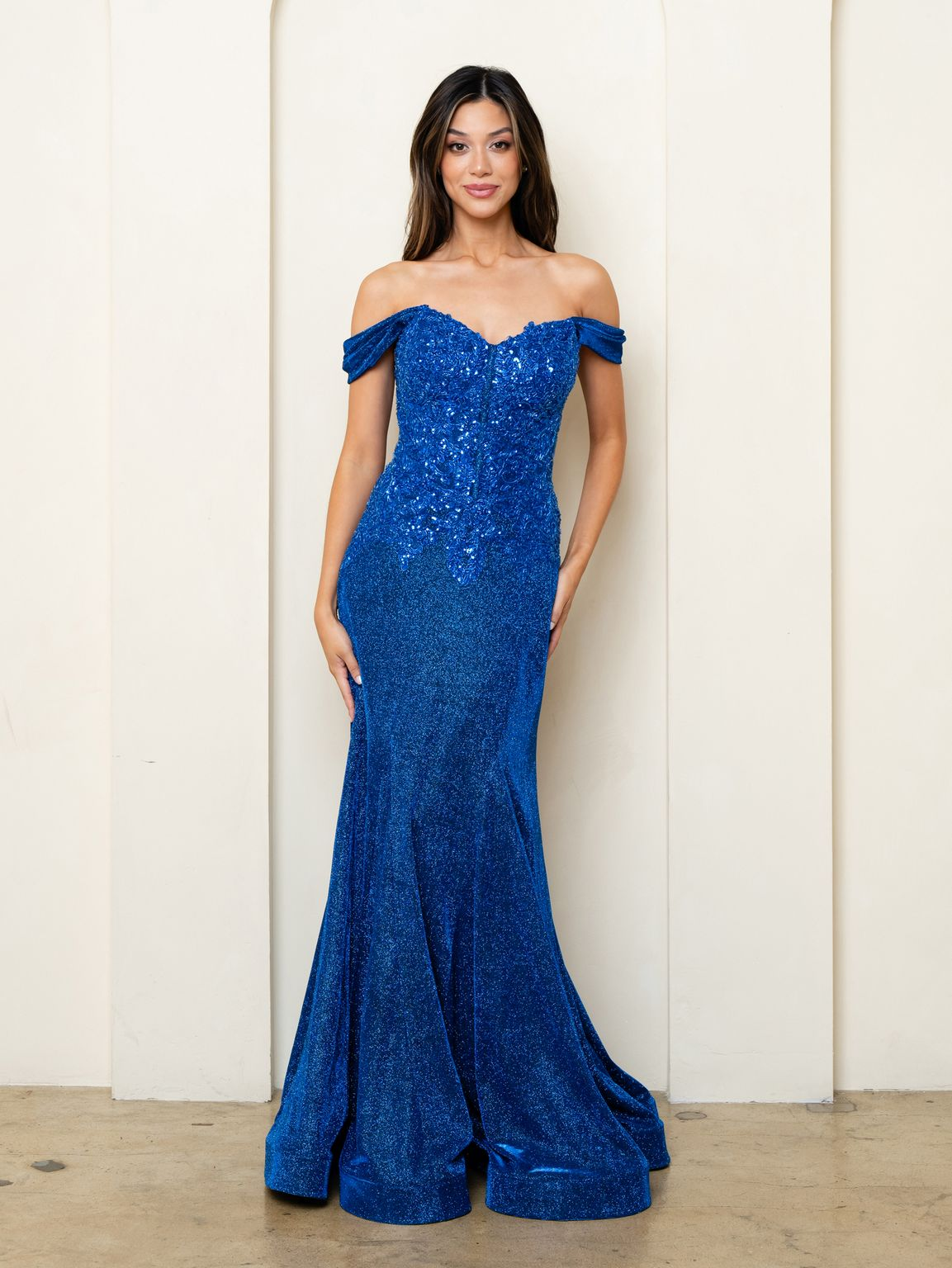 Eva USA EV5284 Glitter Hand-Beaded Mermaid Dress With Train