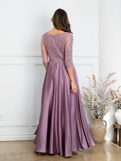 Eva USA EV5286 Long Sleeve Detailed Lace Dress with Soft Lining
