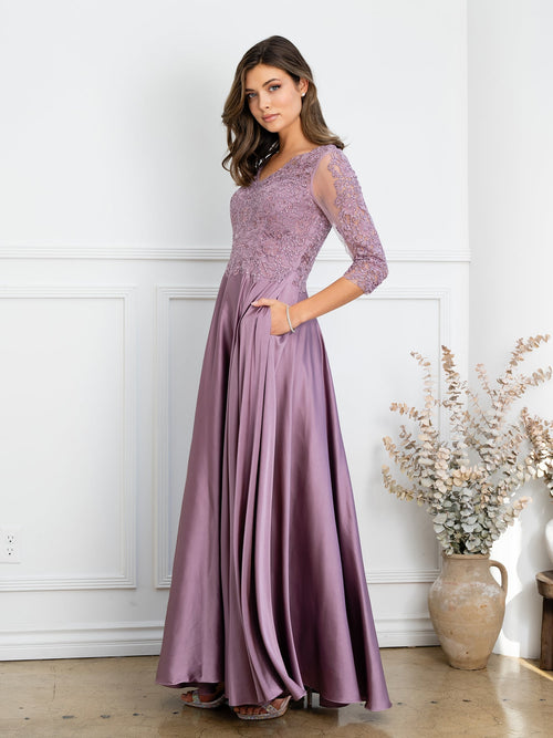 Eva USA EV5286 Long Sleeve Detailed Lace Dress with Soft Lining
