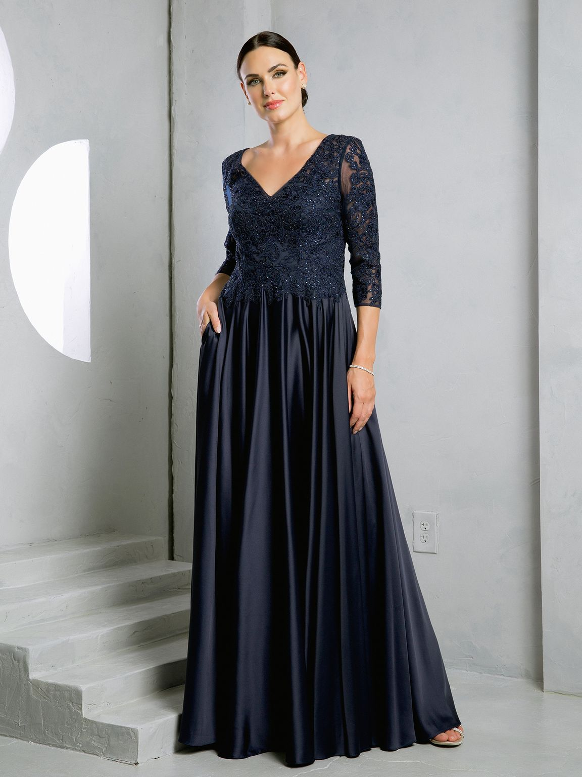 Eva USA EV5286 Long Sleeve Detailed Lace Dress with Soft Lining