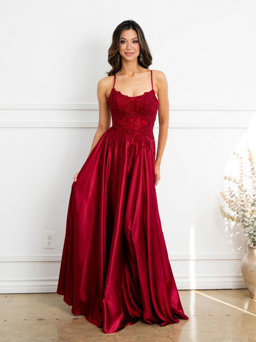 Eva USA EV5289 A-Line Lace Corset Dress with Appliqué and Boning Construction