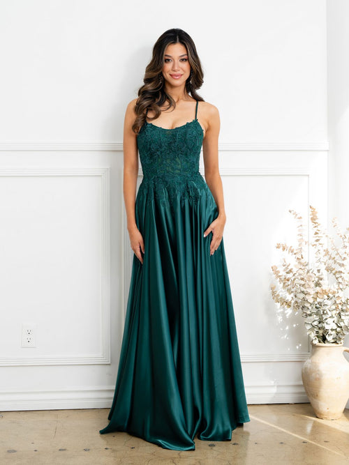 Eva USA EV5289 A-Line Lace Corset Dress with Appliqué and Boning Construction
