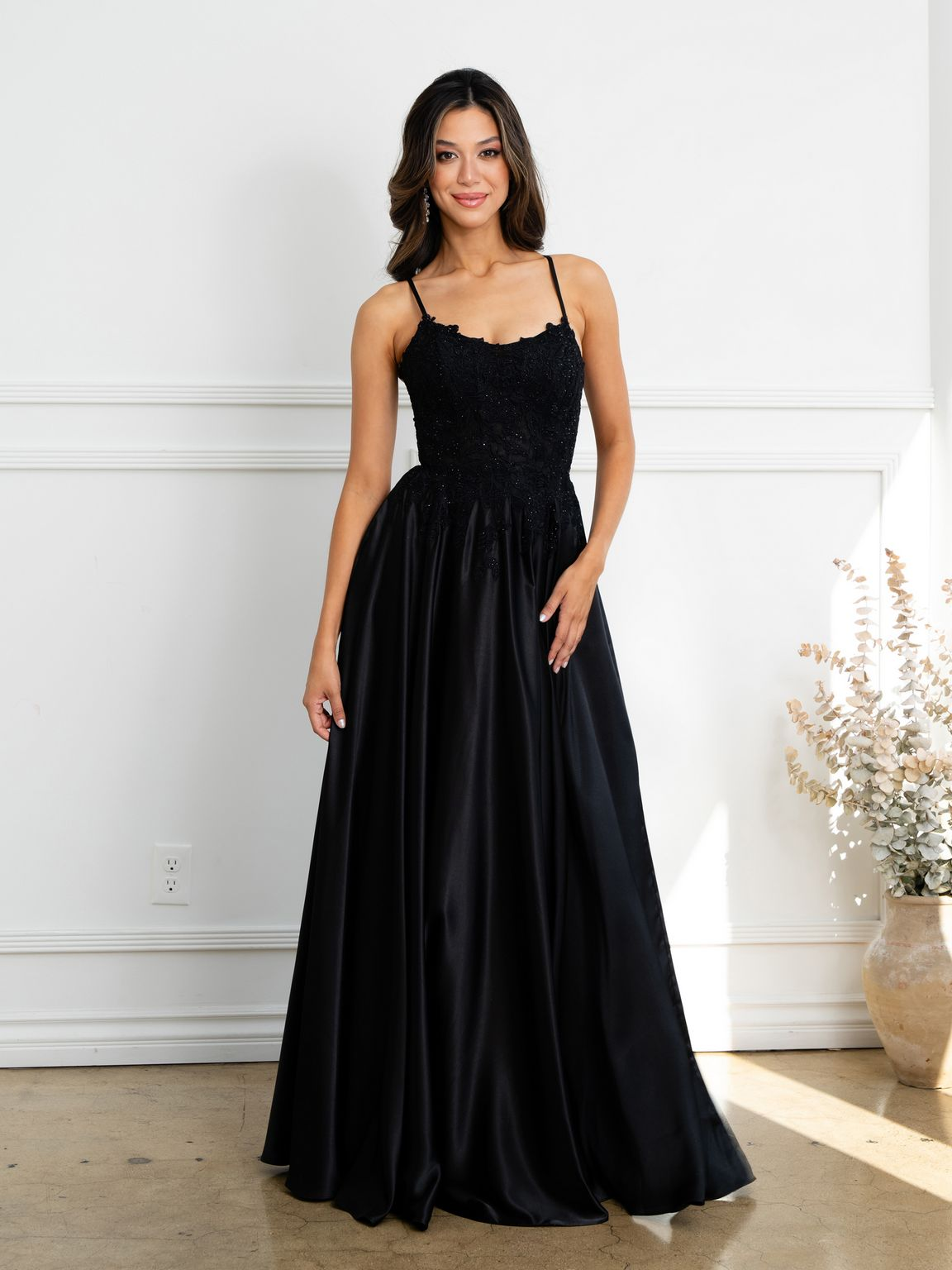 Eva USA EV5289 A-Line Lace Corset Dress with Appliqué and Boning Construction