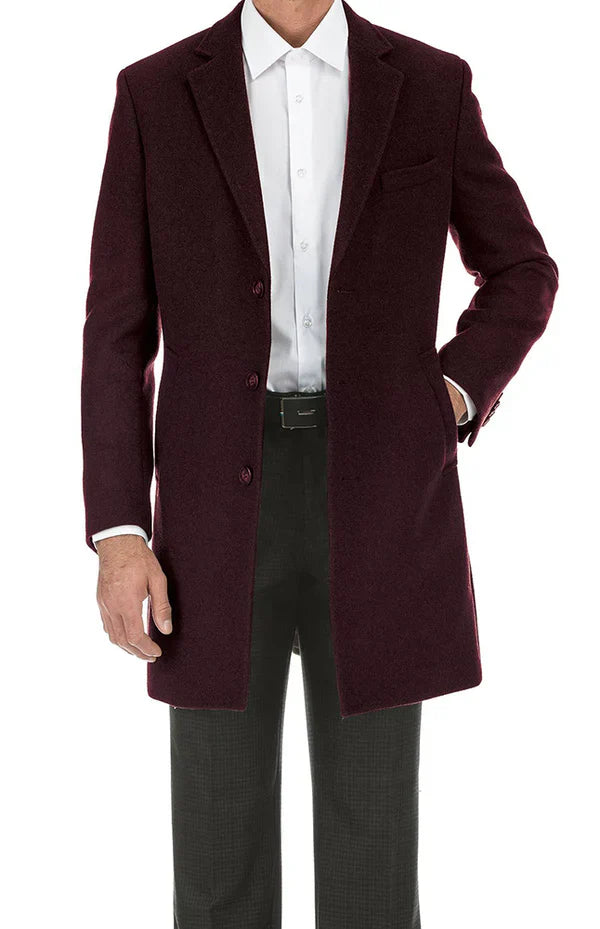 English Laundry Burgundy Fall/Winter Essential Slim Fit Overcoat Wool Blend – SuitUSA