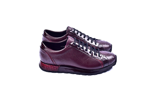 C0013041-5581 Genuine Ostrich Fashion Sneaker- Burgundy