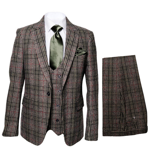 Mens Plaid Windowpane Business Suit - Charcoal Grey