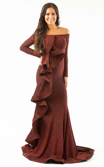 Jessica Angel JA598 Off-Shoulder Fitted Prom Formal Floor-Length Glimmer Dress