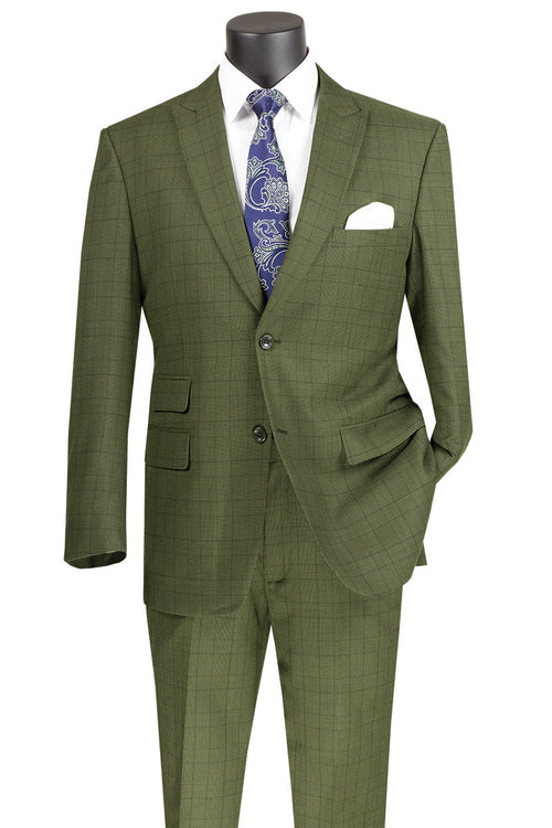 Mens Olive Plaid Suit by Vinci Suits