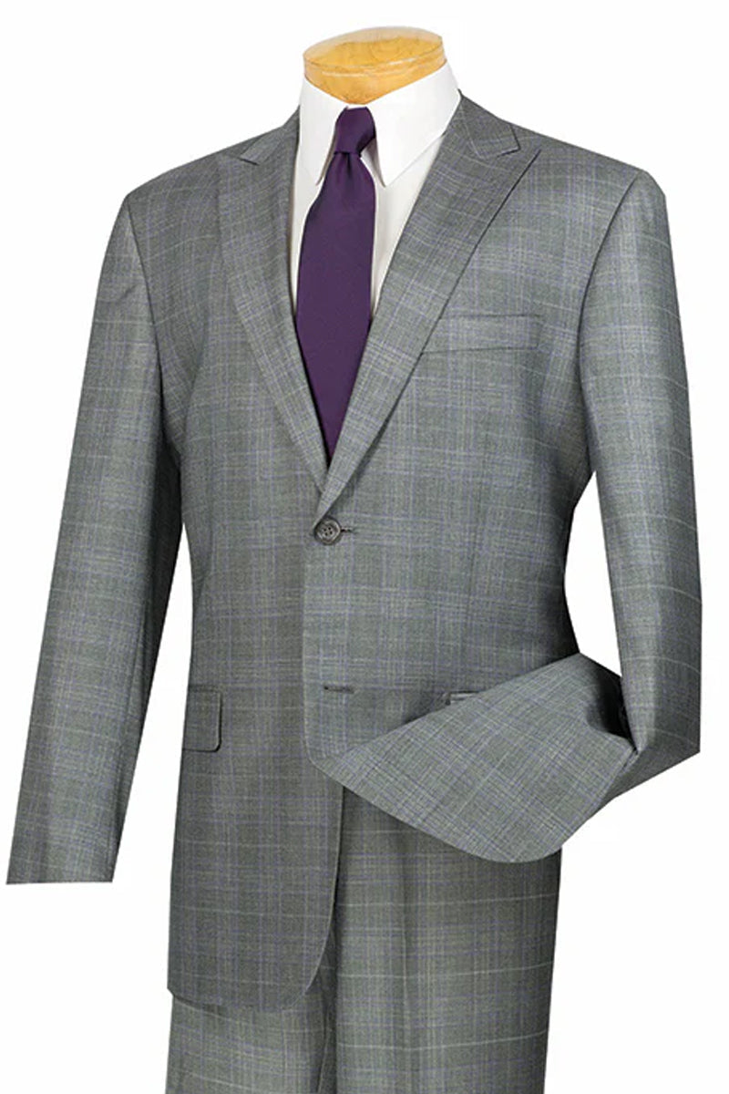 Men's Modern Fit Summer Plaid Suit in Grey