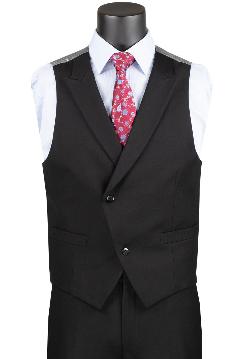 Mens Black Modern Fit Suit with Double Breasted Vest