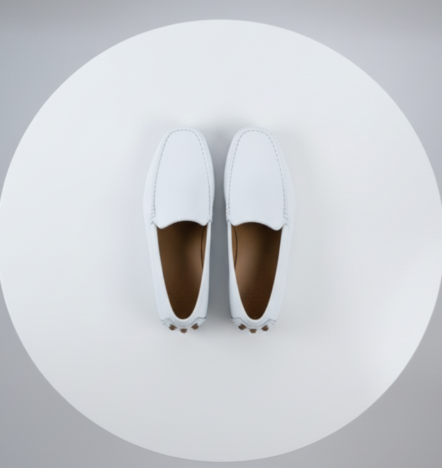 Men’s Mundo White Leather Loafers – Classic Slip-On Dress Shoes for Casual and Formal Wear