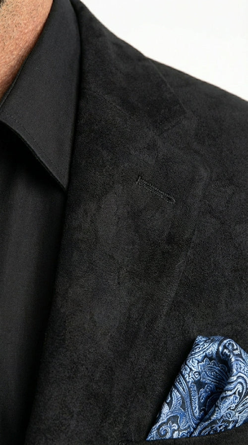 Men’s Black Suede Cowboy Blazer with Elbow Patch Sleeves – Black Western Style Suede Sport Coat for Casual and Smart Casual Wear