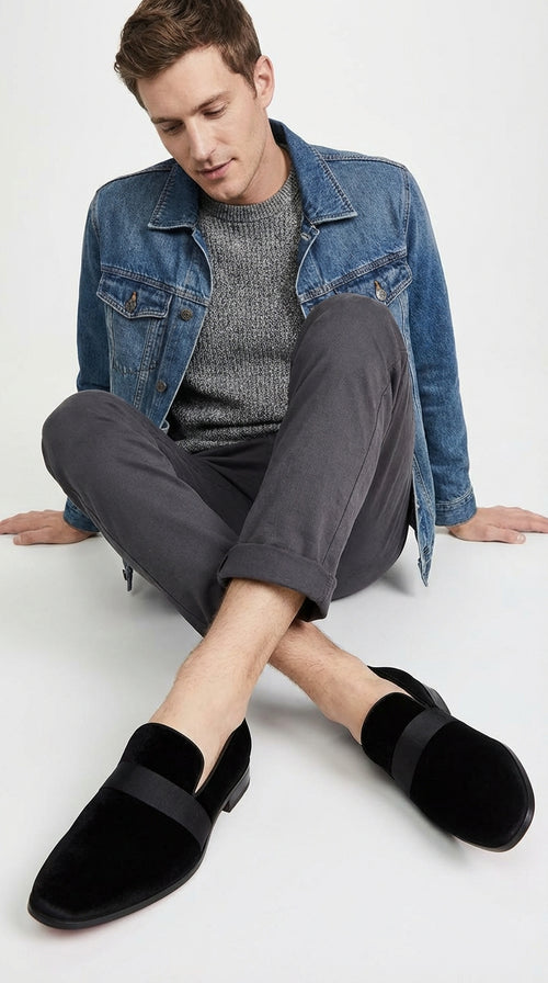 Men's Black Tuxedo Dress Velvet Loafers | Formal Slip-On Shoes for Wedding, Prom & Black Tie Events