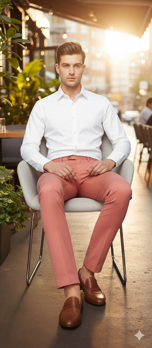 Mens Slim Fit Coral Pink Dress Pants β Stylish Formal and Casual Trousers for All Occasions