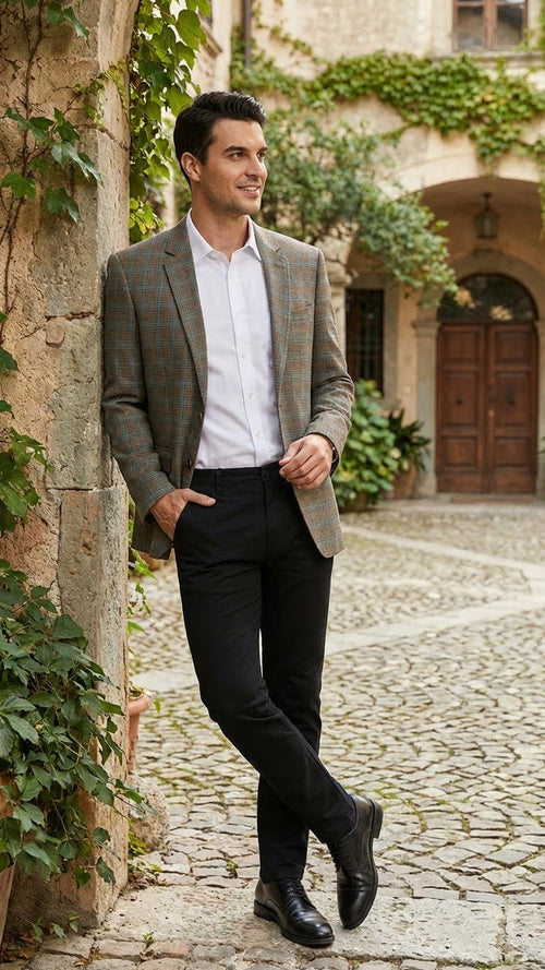 Men’s Green Brown and Teal Plaid Sport Coat - Tailored Fit Check Blazer Jacket - Tartan Sportcoat by USA Men's Outlet