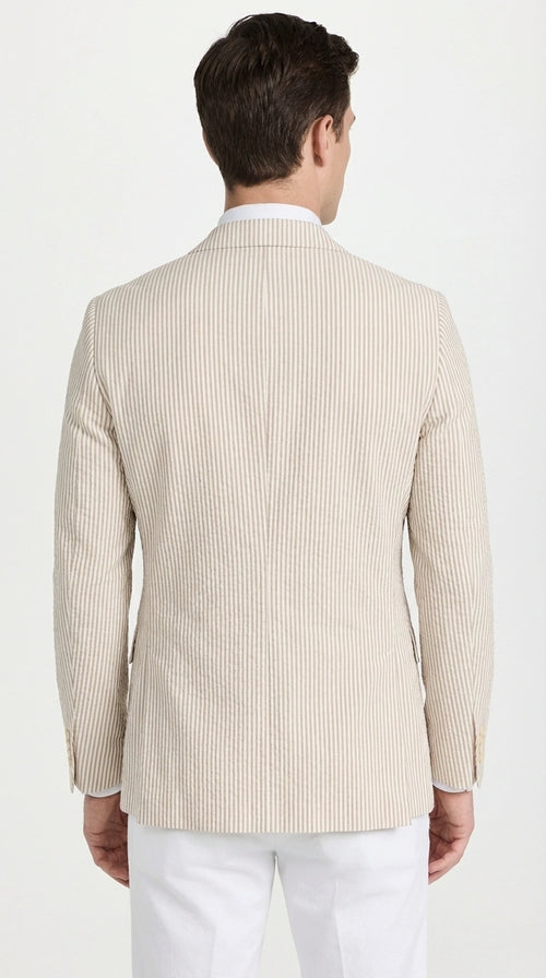 Mens Beige Seersucker Blazer β Lightweight Striped Summer Sport Coat Casual Smart Formal Jacket