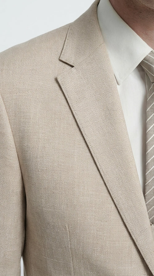 Mens Sand Beige 3 Piece Suit β Double breasted Vest Formal Suit Set and Dress Pants in Champaign Natural Summer Color