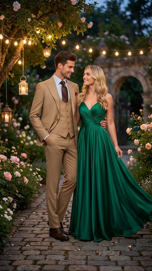 Men's Tan Three-Piece Suit with Vest – Classic Tailored Fit in camel khaki Bronze color By Rossiman