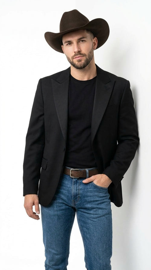 Men’s Black Western Blazer – Peak Lapel Cowboy Jacket Sport Coat