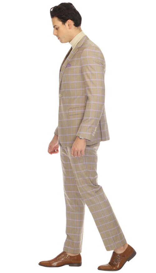 Modern Slim Fit Mens Suit – 2 Button Notch Lapel with U-Shaped Double Breasted Vest