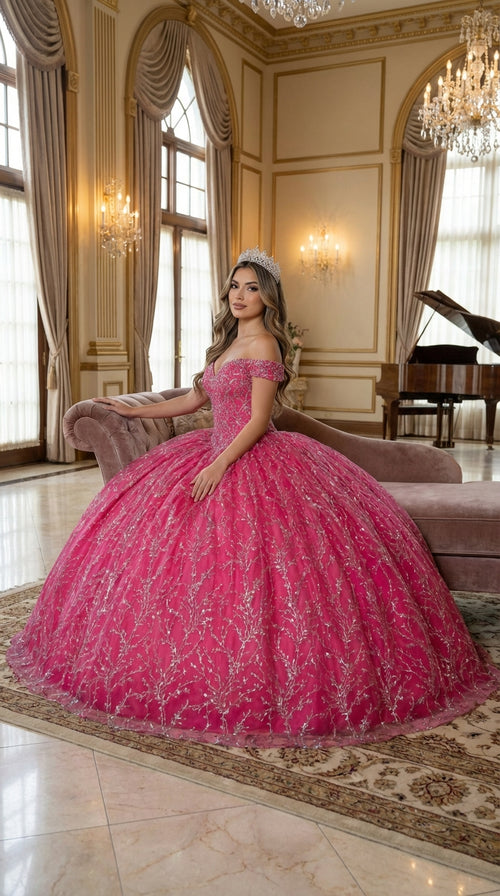 Layla K LK183 Off Shoulder Corset Quinceanera Glitter Ball Gown