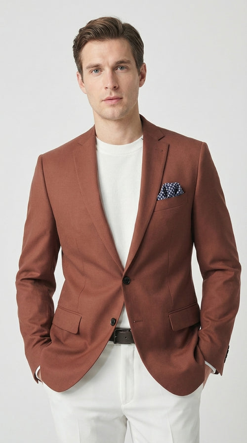 Mens Rustic Brown Light Burnt Orange Copper Blazer β Classic Fit Single Breasted Formal Casual Dress Jacket