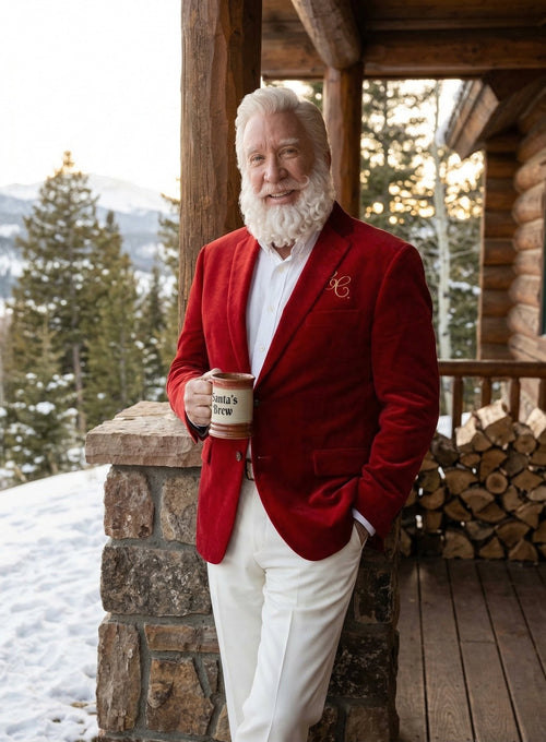 Men’s Red Velvet Blazer Santa Clauses Tim Allen Inspired Jacket – Festive Christmas Party Blazer, Holiday Costume Jacket Christmas New Year