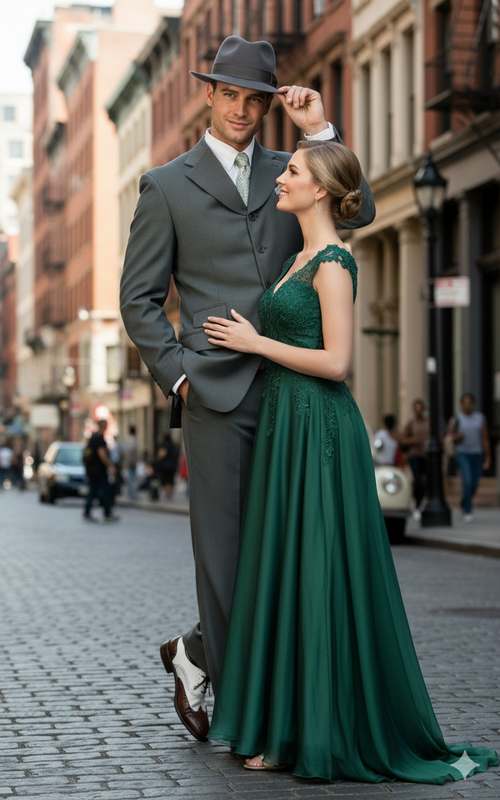 Men’s 1920s Gray Zoot Suit – 4 Buttons Gangster Wide Lapel Long Jacket 3-Piece Suit in Grey Color Classic Fit Pleated Pants