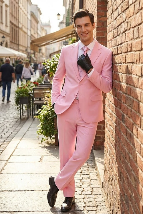 Men’s Pink Two-Piece Suit - Classic Fit Formal Jacket and Tailored Pants by USA Men's Outlet