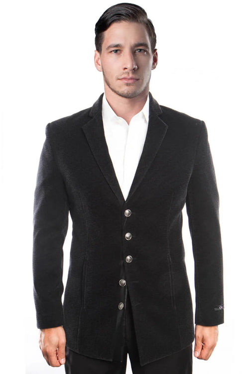 Men's Five Button Vintage Style Velvet Coats in Black by USA Men's Outlet