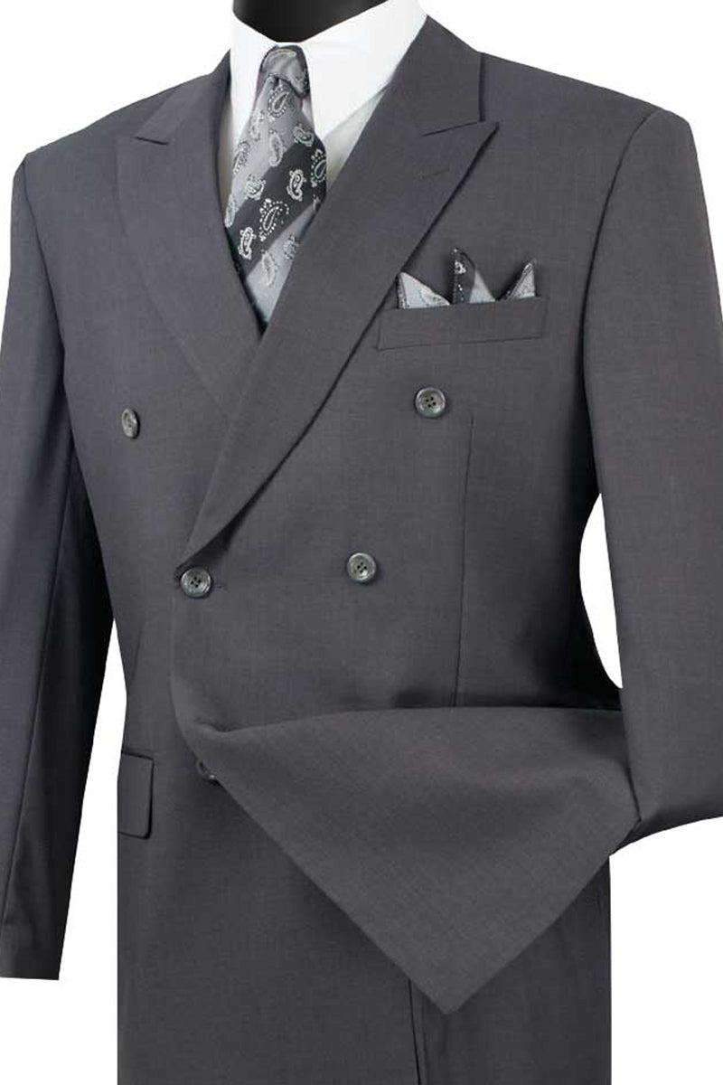 Mens Classic Double Breasted Suit in Charcoal Grey