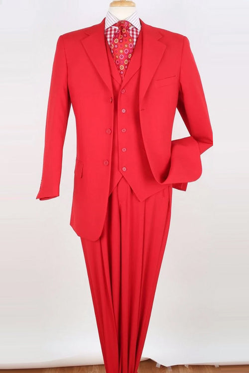 Apollo King "Red Classic Fit Men's Suit with Three Buttons - Vested Style"