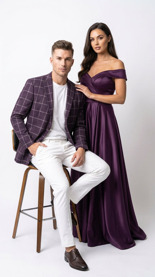 Men's Purple Windowpane Sport Coat β Classic Fit Plaid Blazer Jacket for Business, Wedding & Casual Wear