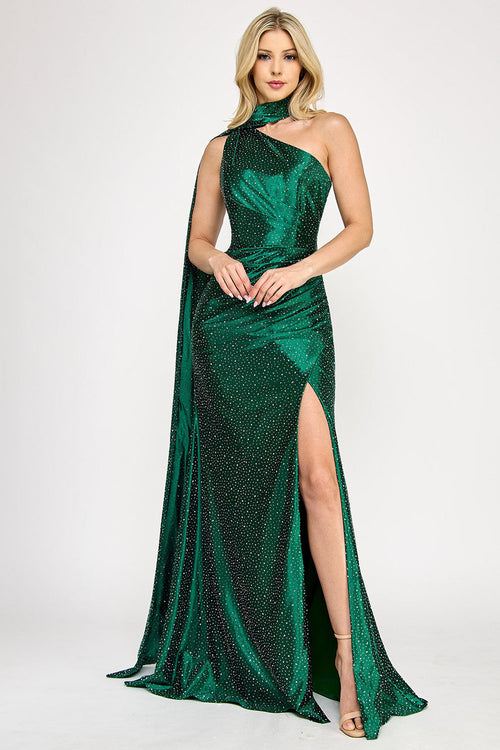 Lenovia 8393 Beaded Asymmetrical One Shoulder Stretch Evening Dress