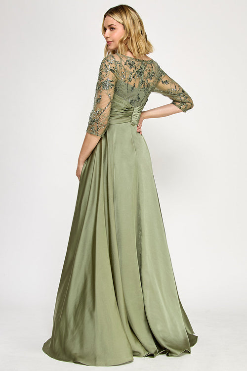 Lenovia 8355 Embroidered 3/4 Sleeve Sateen & Sequin Mother of the Bride Dress
