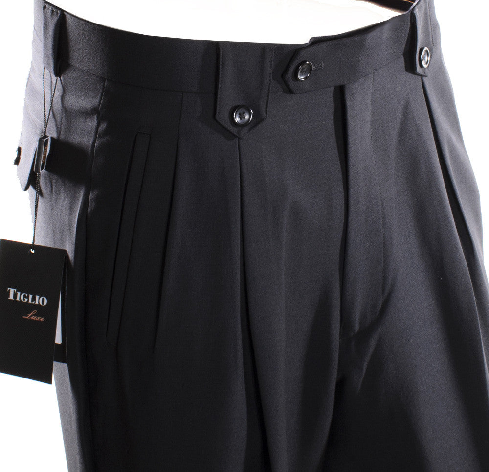 Tiglio Luxe Black Wide Leg, Pure Wool Dress Pants 2576 TIG1001