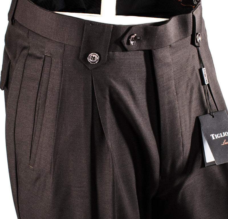 Tiglio Luxe Brown Wide Leg, Pure Wool Dress Pants 2576 TIG1003