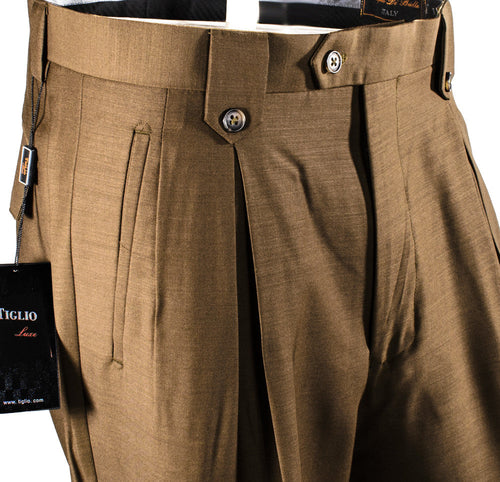 Tiglio Luxe Tobacco Wide Leg, Pure Wool Dress Pants 2576